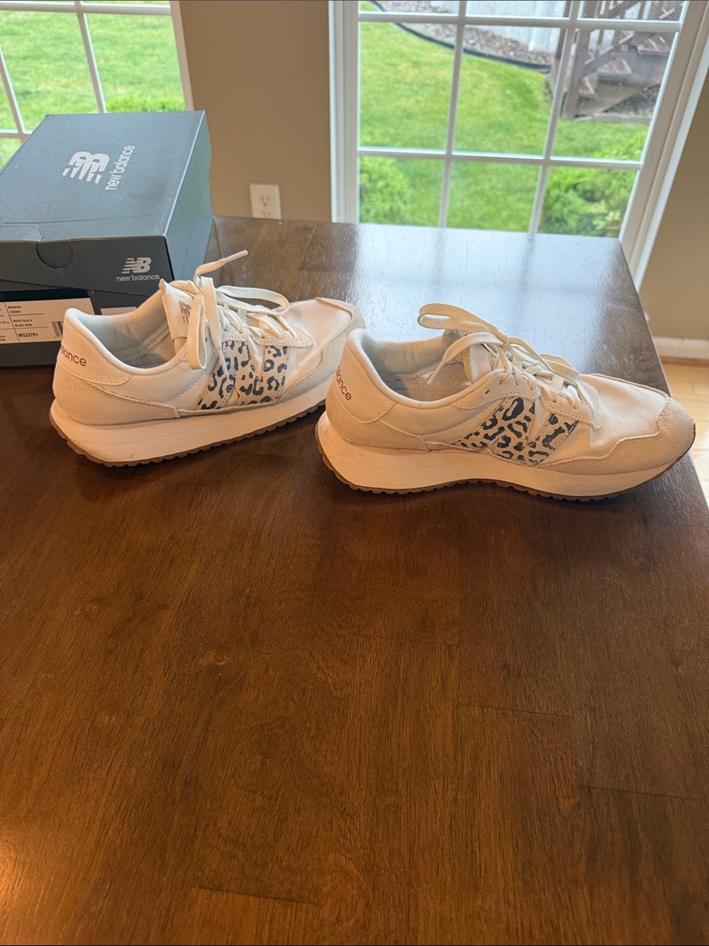 New Balance Women's White and Tan Leopard Accent Sneakers - Picture 3 of 10